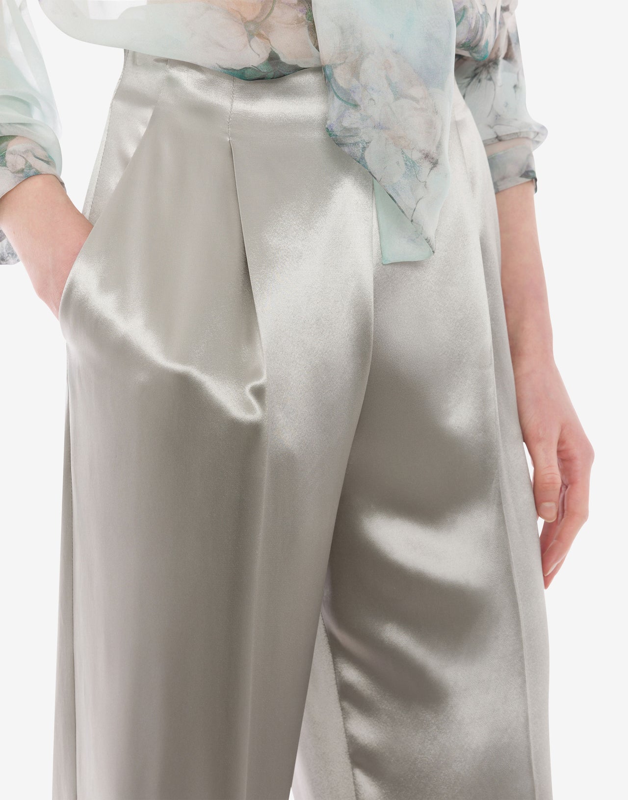 광택 새틴 바지 Grey Alberta Ferretti Boutique Online 3