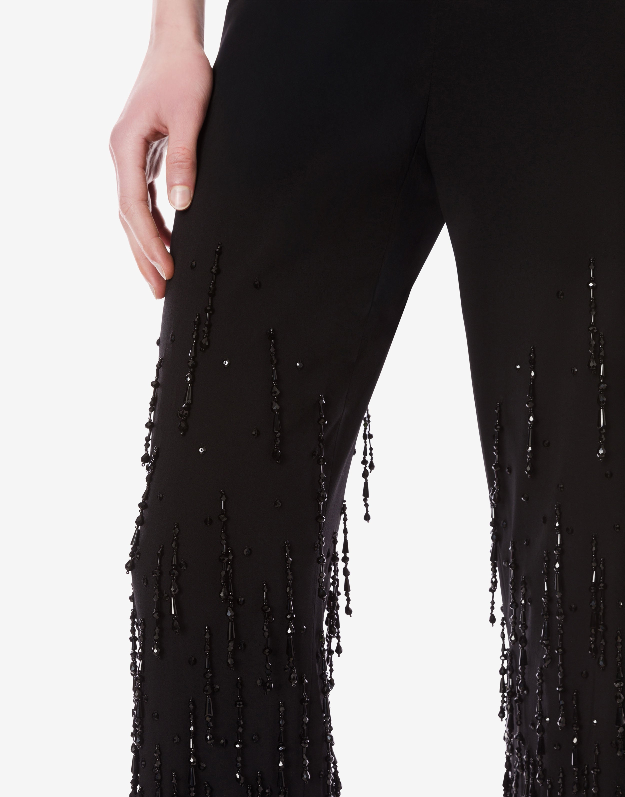 Trousers in stretch wool with beaded fringes | Alberta Ferretti