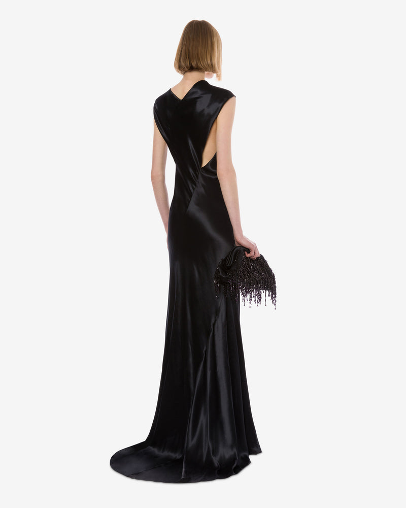 Asymmetrical long satin dress Black Alberta Ferretti Boutique Online 1