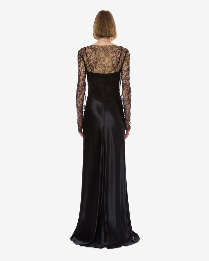 Glossy satin and lace dress Black Alberta Ferretti Boutique Online 1