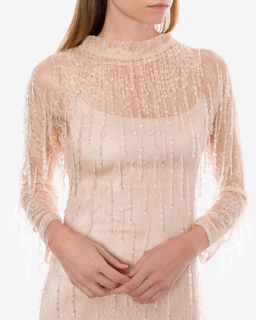 Lace minidress with beaded fringes