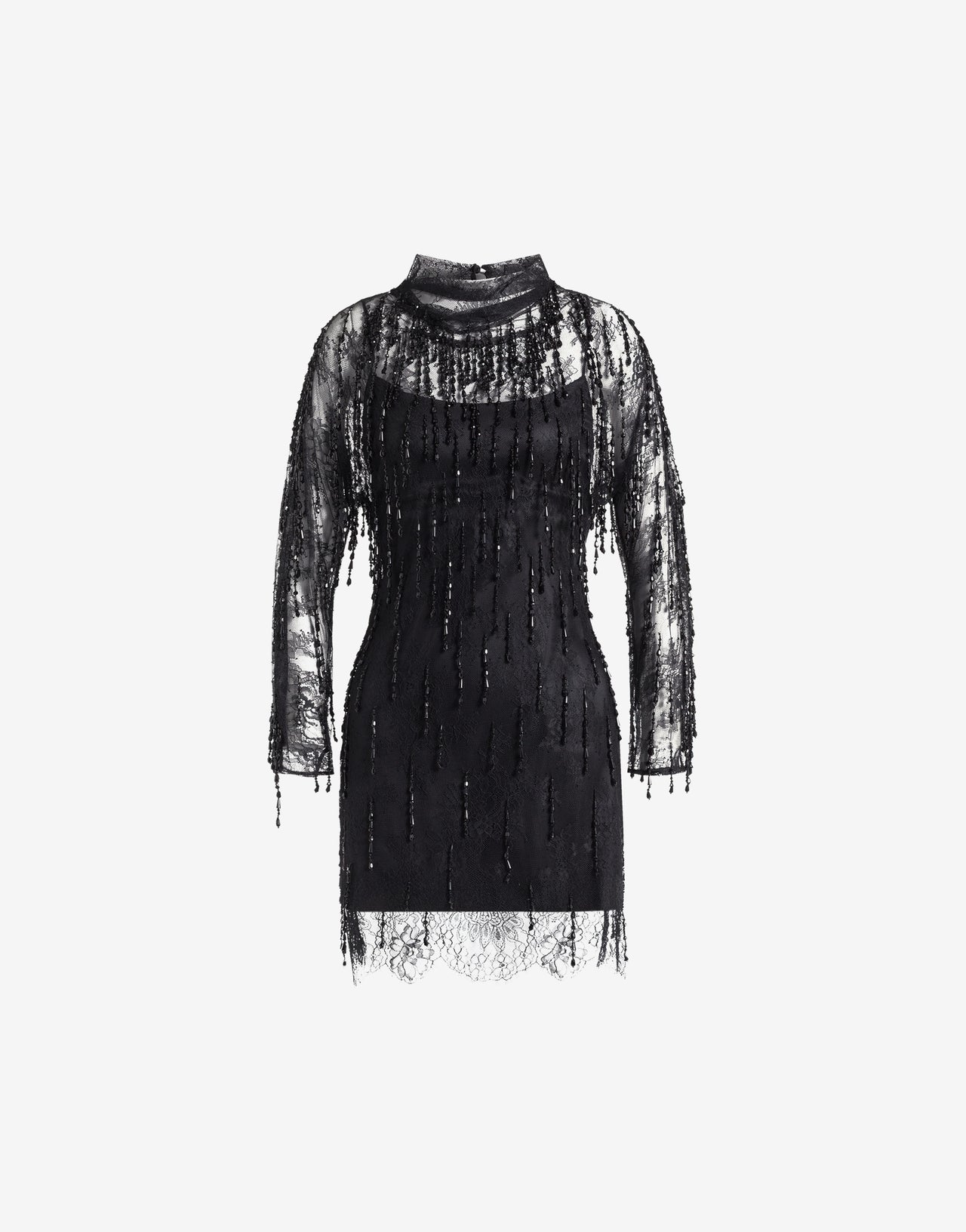 Minikleid aus Spitze mit Perlenfransen Schwarz Alberta Ferretti Boutique Online 1