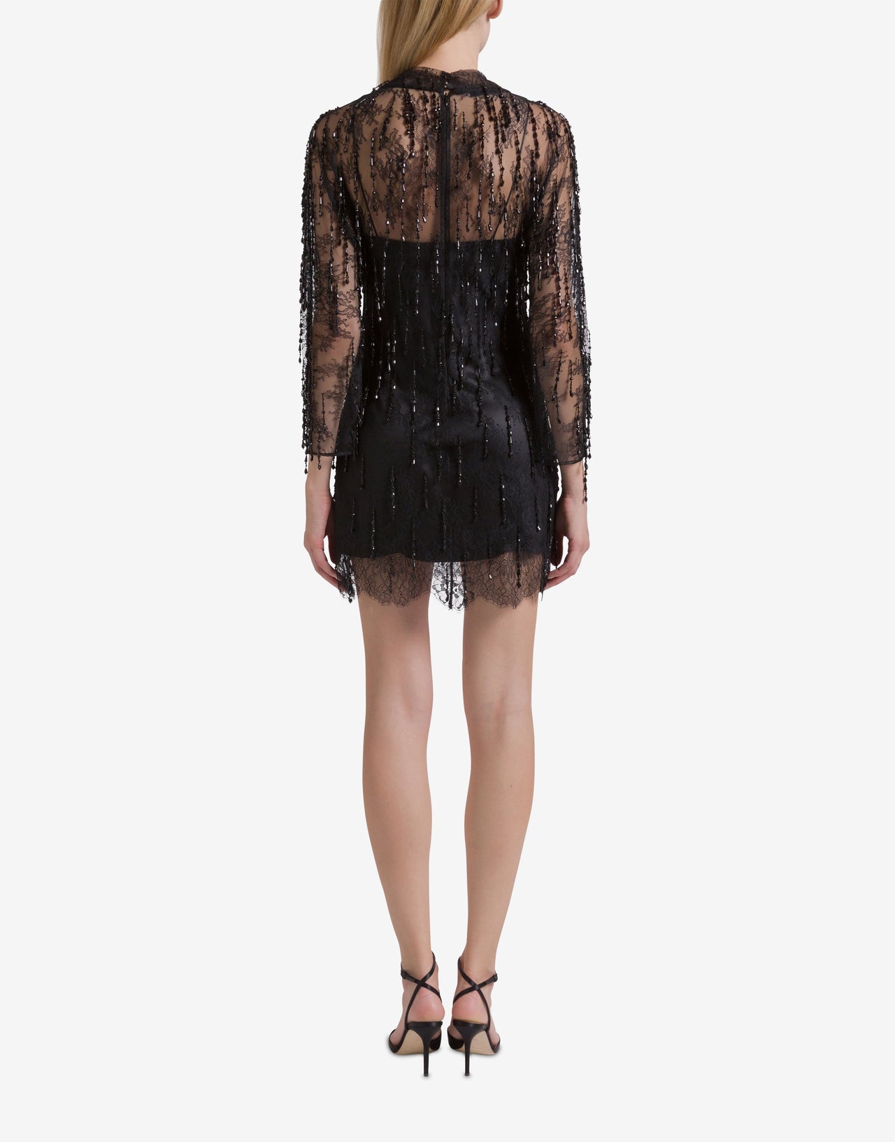 Minikleid aus Spitze mit Perlenfransen Schwarz Alberta Ferretti Boutique Online 3