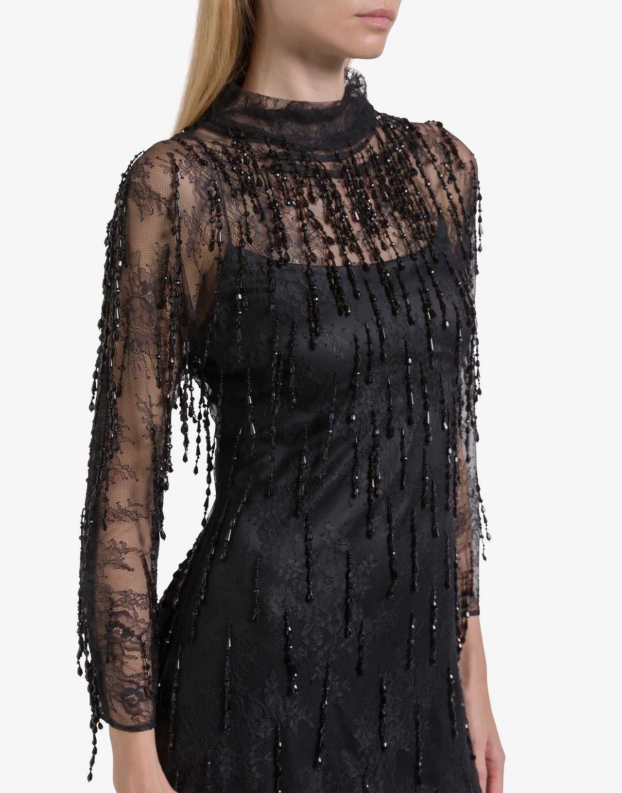 Minikleid aus Spitze mit Perlenfransen Schwarz Alberta Ferretti Boutique Online 4