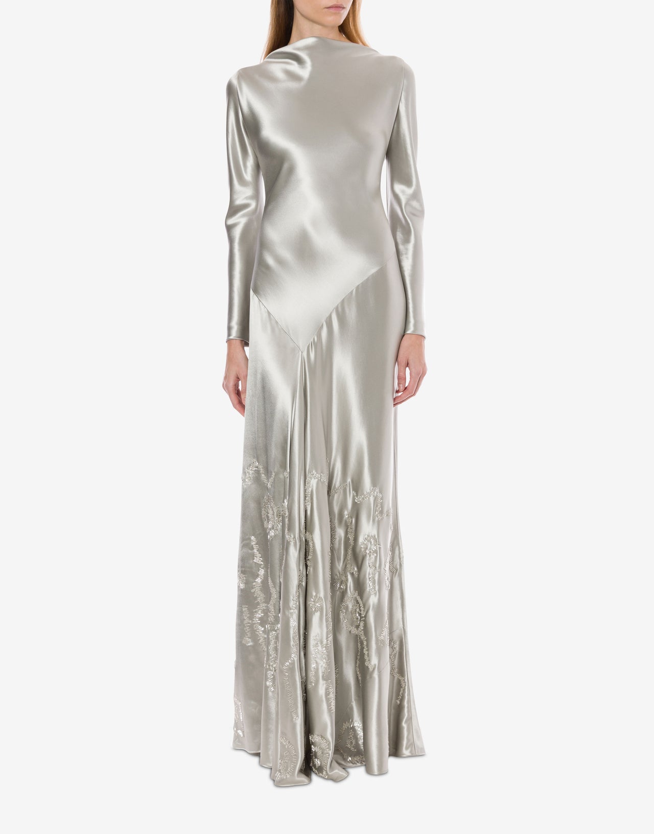 Glänzendes Satinkleid mit Stickerei Silber Alberta Ferretti Boutique Online 2