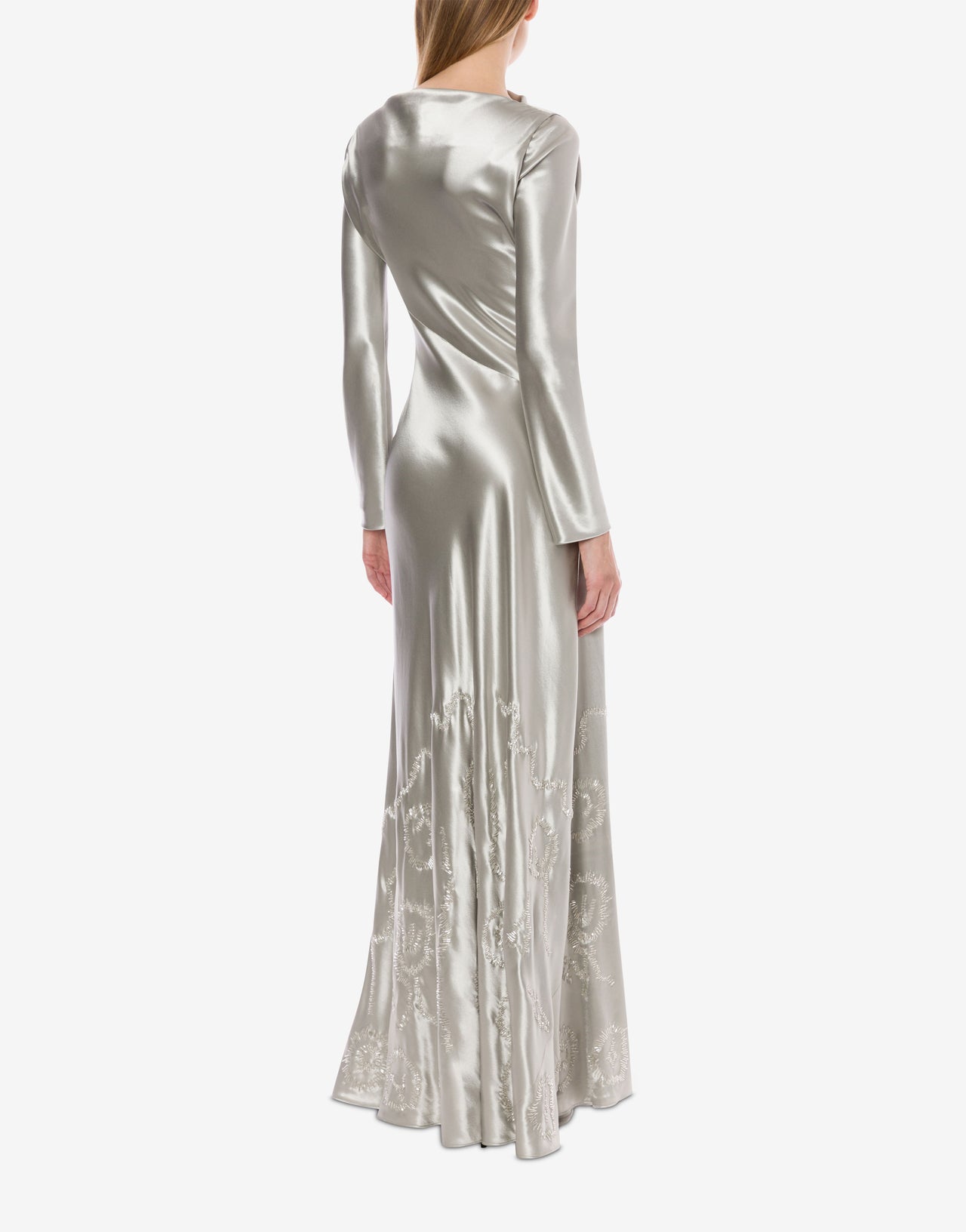Glänzendes Satinkleid mit Stickerei Silber Alberta Ferretti Boutique Online 3