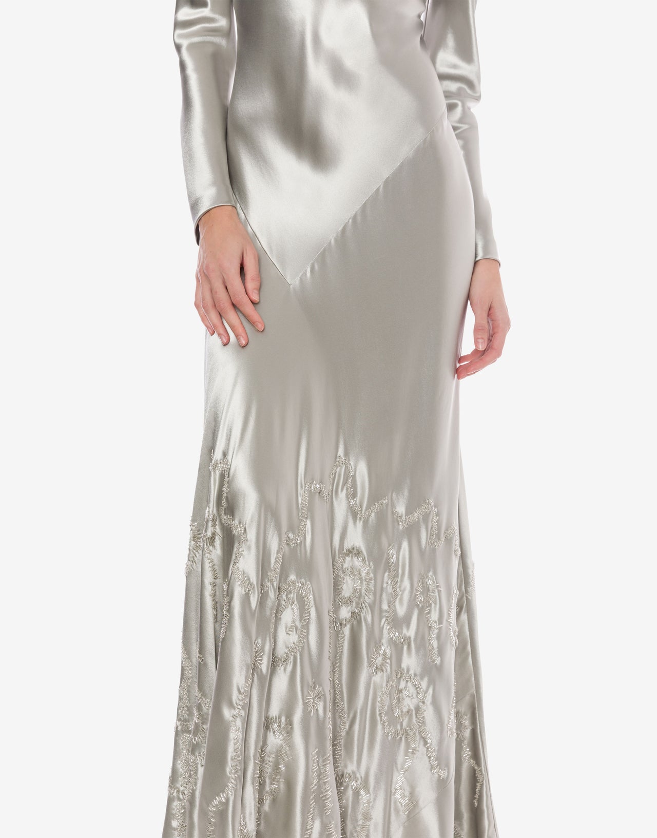 Glänzendes Satinkleid mit Stickerei Silber Alberta Ferretti Boutique Online 4