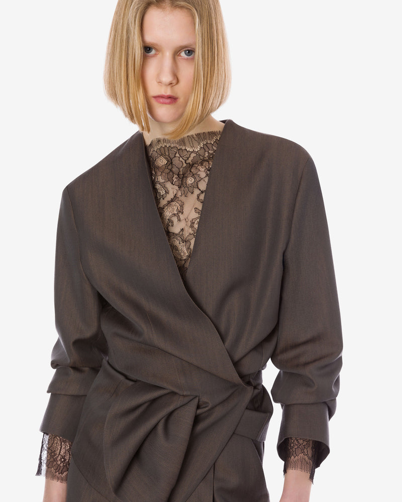 Knotted shimmering wool tailored jacket Brown Alberta Ferretti Boutique Online 0