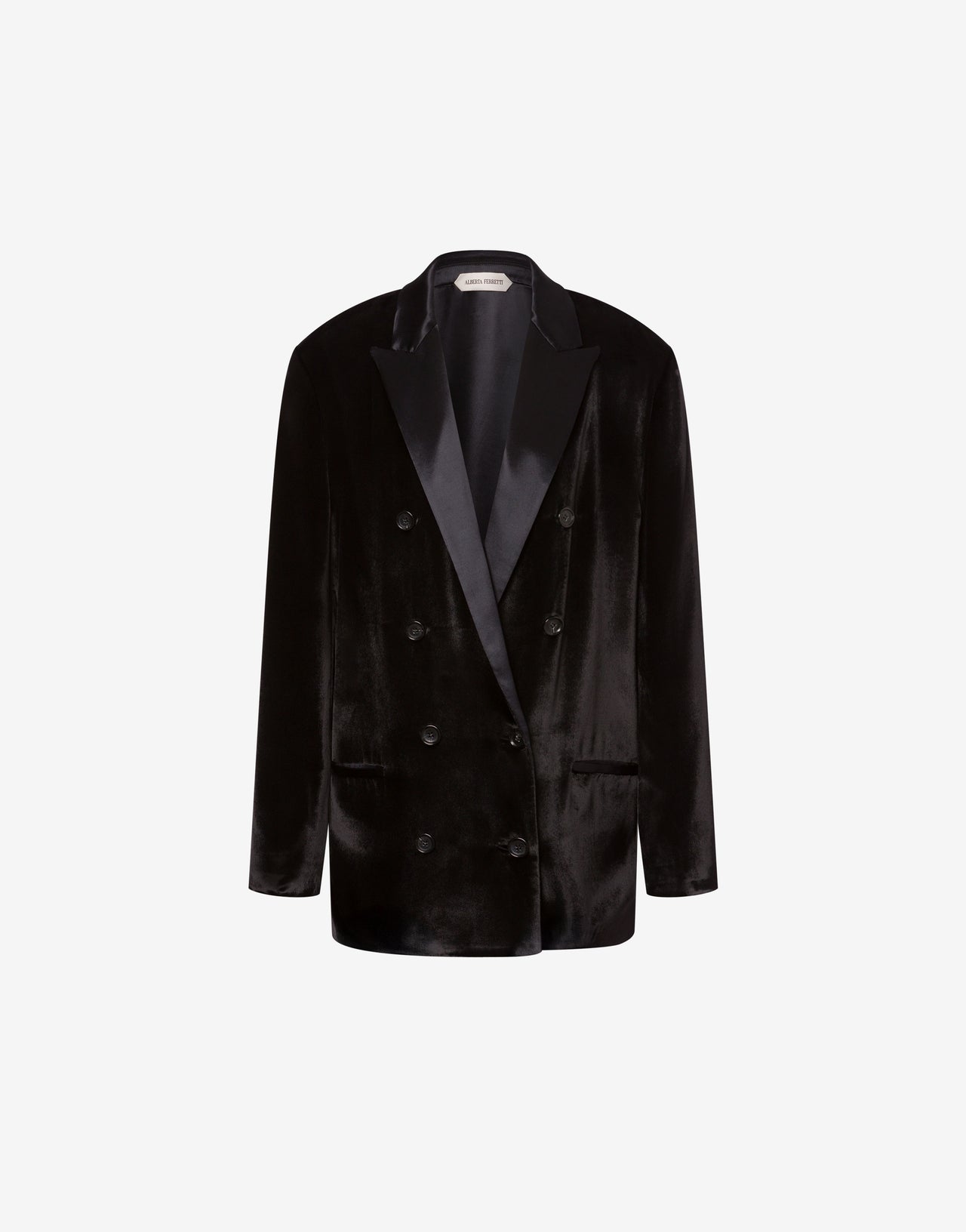 Blazer de terciopelo con doble botonadura brillante Negro Alberta Ferretti Boutique Online 4