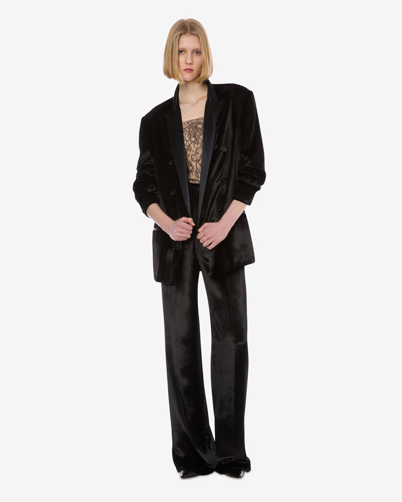 Glossy double-breasted velvet blazer Black Alberta Ferretti Boutique Online 1