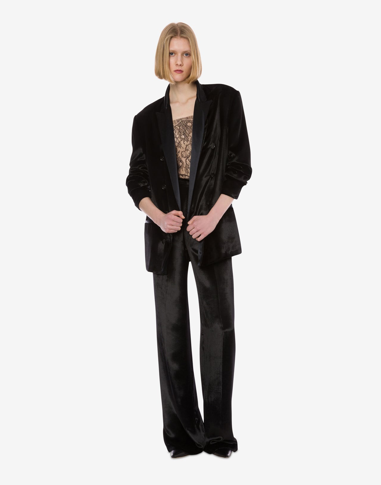 Blazer de terciopelo con doble botonadura brillante Negro Alberta Ferretti Boutique Online 2