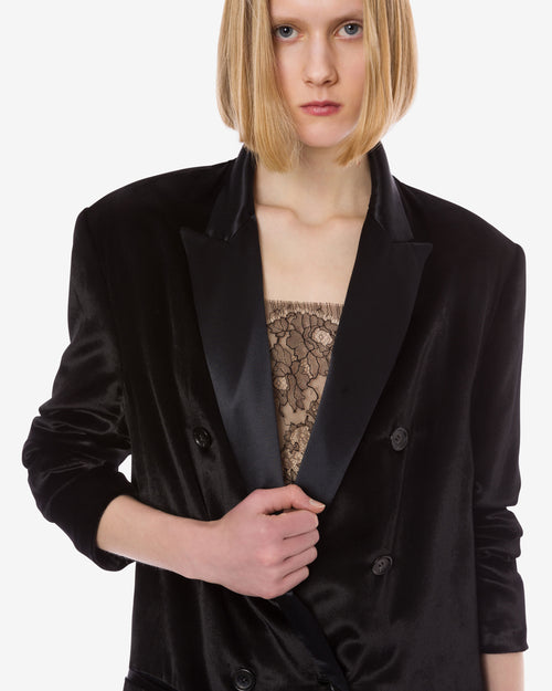 Blazer doppiopetto in velluto lucido Nero Alberta Ferretti Boutique Online 0
