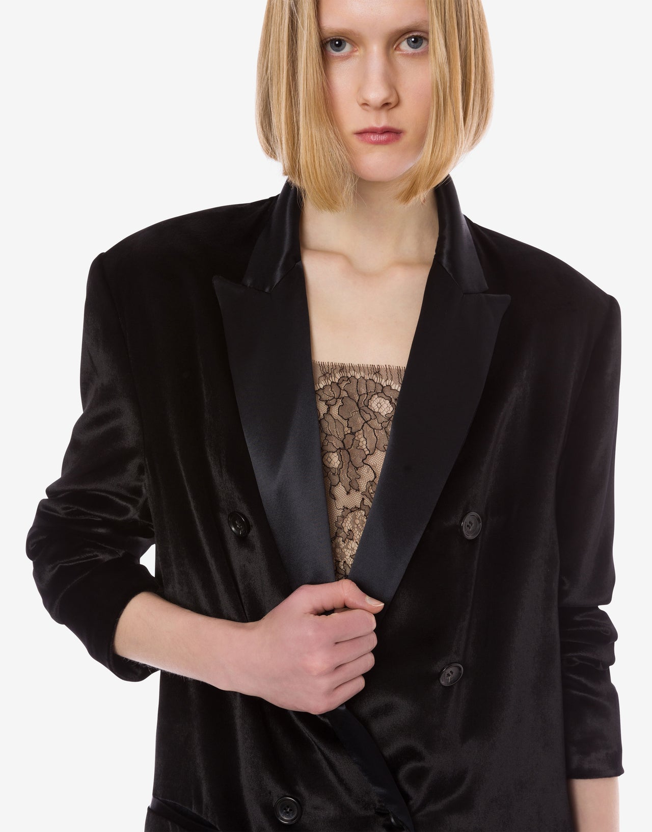 Blazer de terciopelo con doble botonadura brillante Negro Alberta Ferretti Boutique Online 1