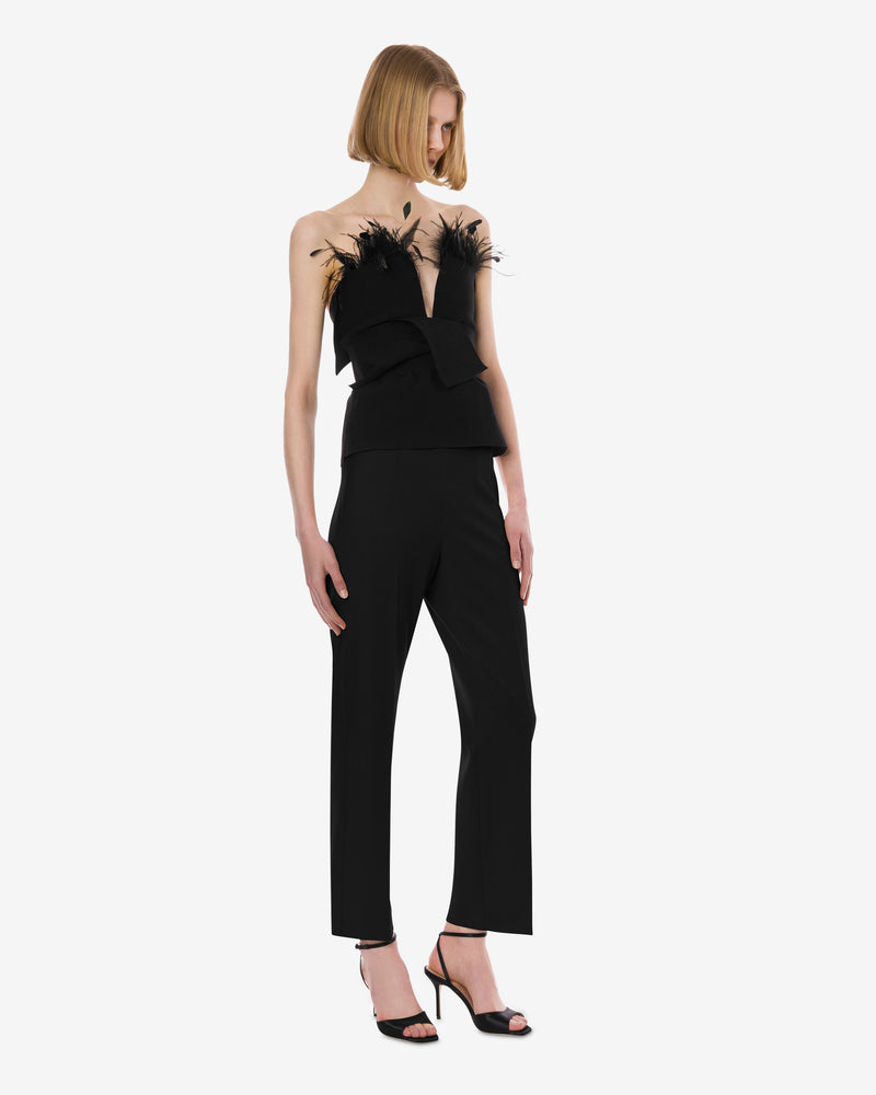 Stretch viscose top with feathers Black Alberta Ferretti Boutique Online 1