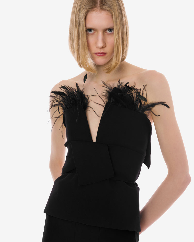 Stretch viscose top with feathers Black Alberta Ferretti Boutique Online 0