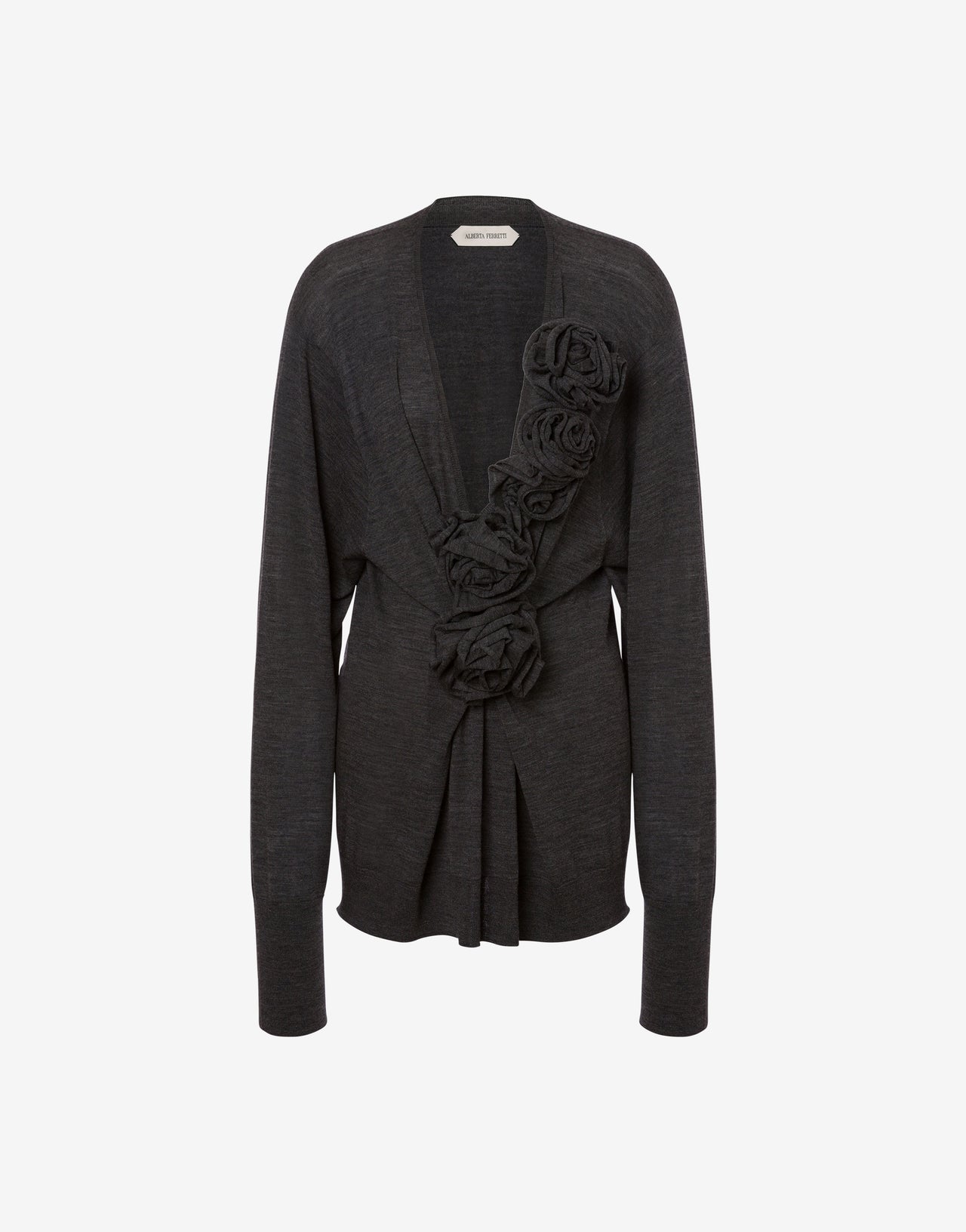 Pure merino wool sweater with floral embroidery Grey Alberta Ferretti Boutique Online 4