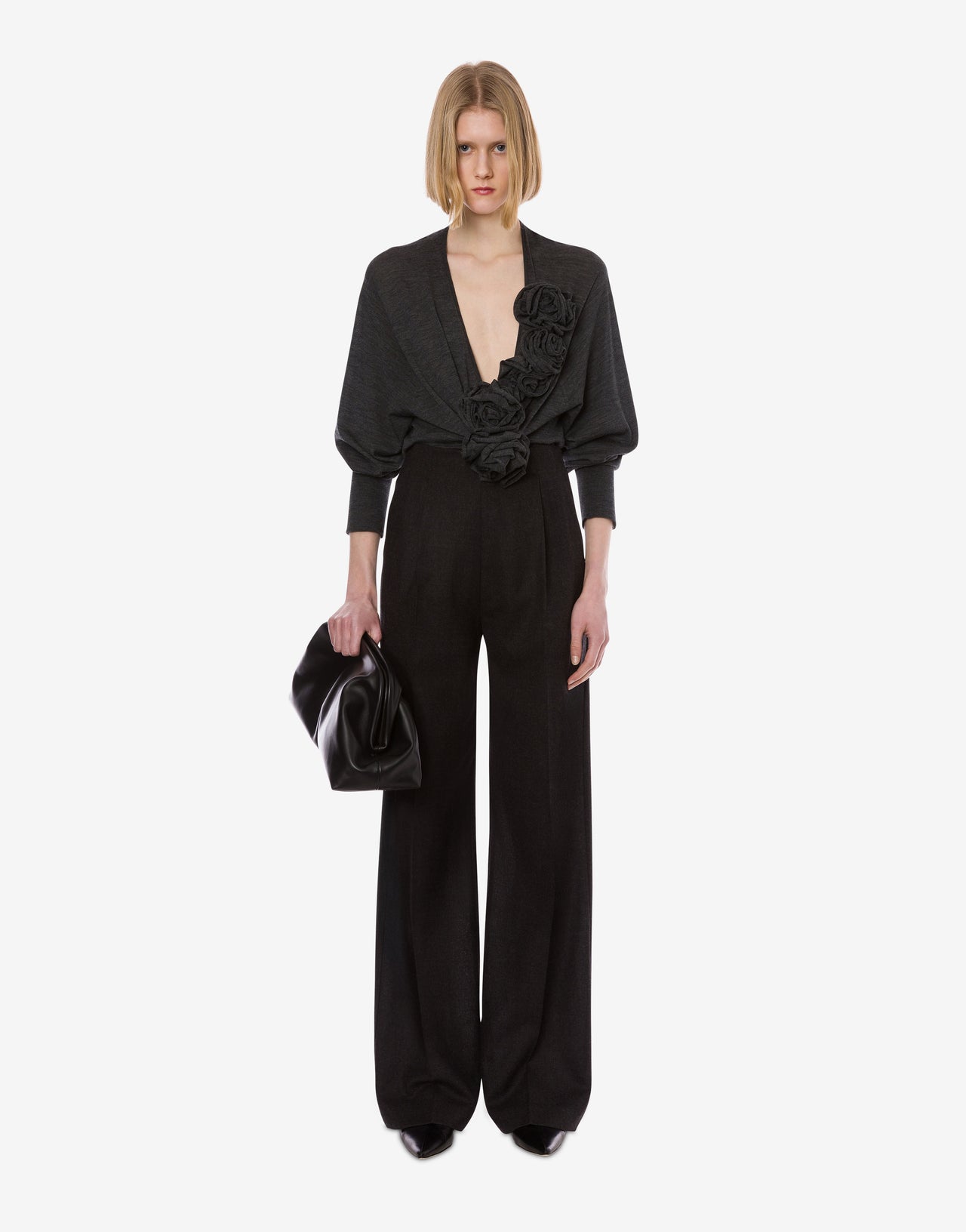 Pure merino wool sweater with floral embroidery Grey Alberta Ferretti Boutique Online 2