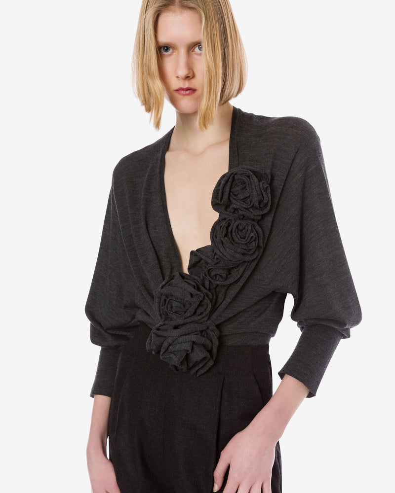 Pure merino wool sweater with floral embroidery Grey Alberta Ferretti Boutique Online 0