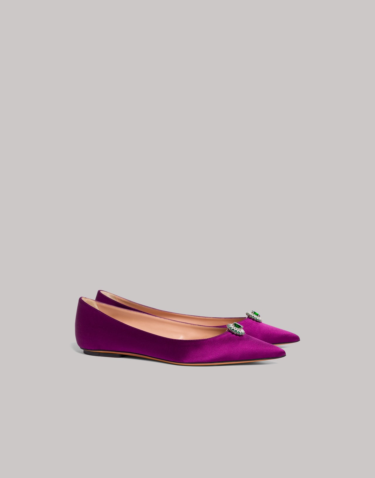 Pointed ballet shoes with emerald brooch Purple Alberta Ferretti Boutique Online 1