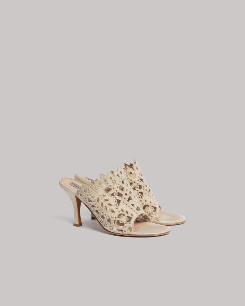 Mules with broderie anglaise Beige Alberta Ferretti Boutique Online 0