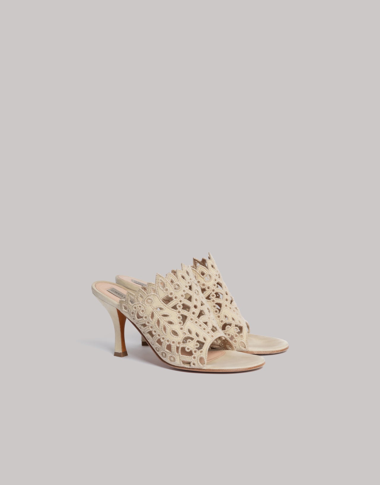 Mules with broderie anglaise Beige Alberta Ferretti Boutique Online 1