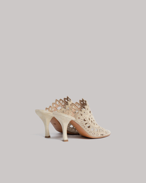Mules avec broderie anglaise Beige Alberta Ferretti Boutique Online 1