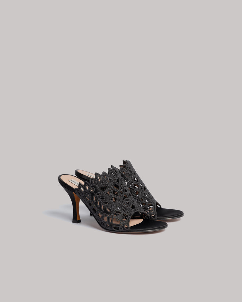 Satin mules with broderie anglaise Black Alberta Ferretti Boutique Online 0