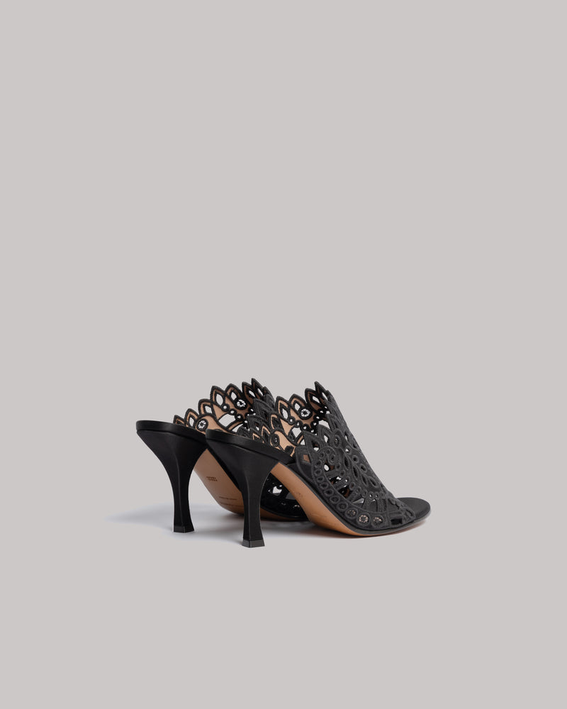 Satin mules with broderie anglaise Black Alberta Ferretti Boutique Online 1