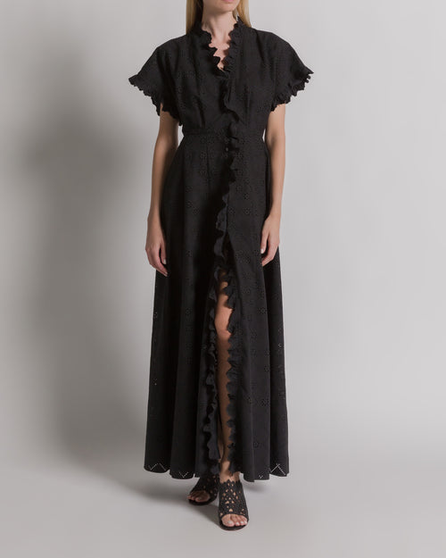 Mules de satén con broderie anglaise