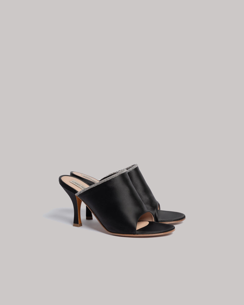 Satin mules with rhinestone trim Black Alberta Ferretti Boutique Online 0
