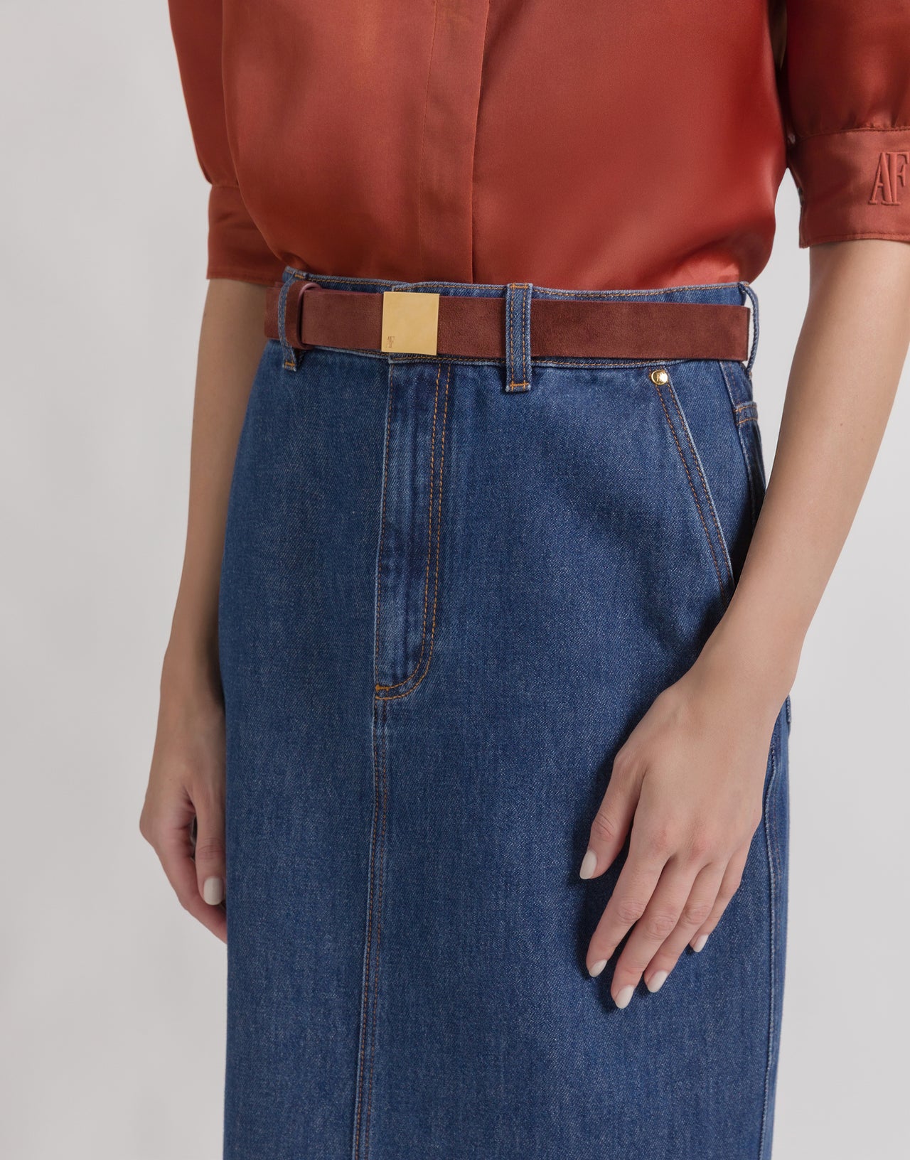 Suede belt with gold buckle ブラウン Alberta Ferretti Boutique Online 3