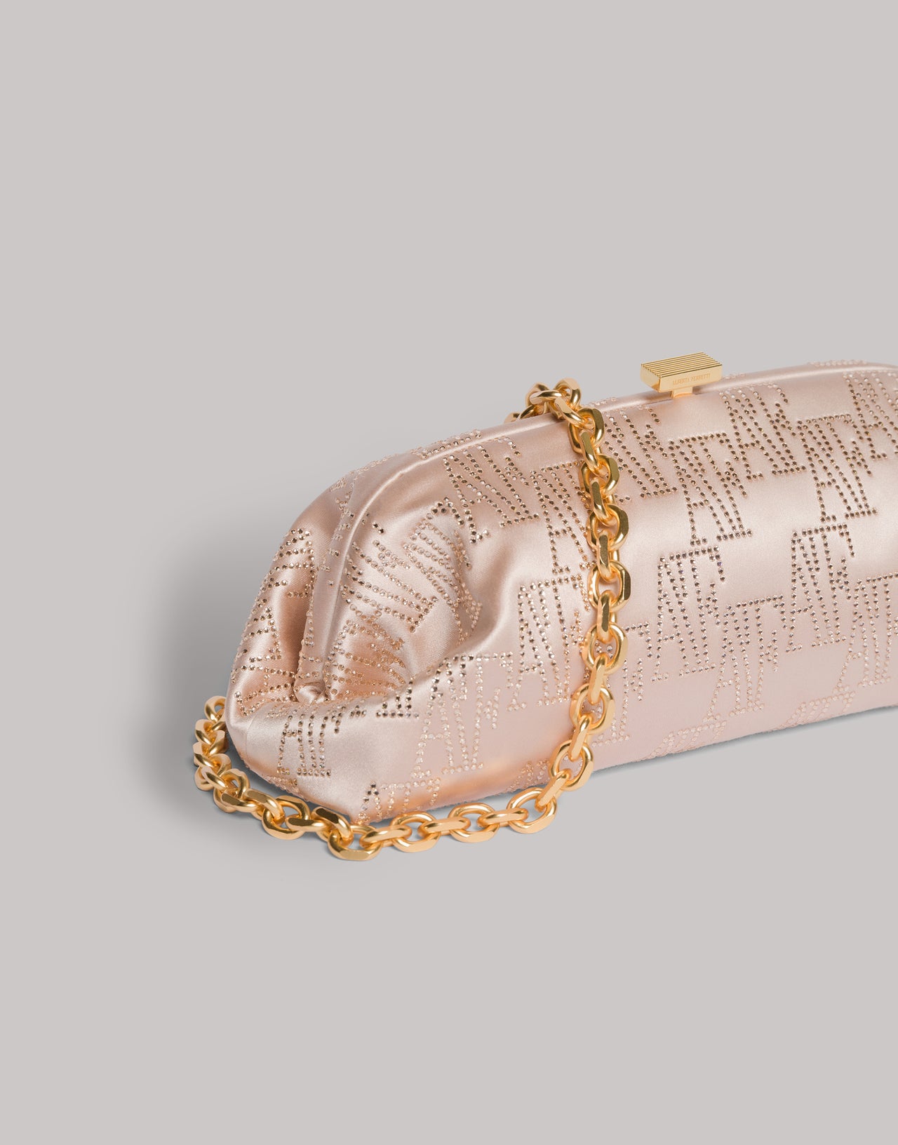 Clutchbag aus Satin mit strassbesetztem AF-Monogramm Pink Alberta Ferretti Boutique Online 4