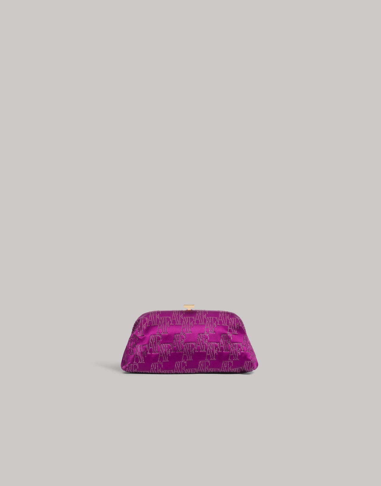 Clutchbag aus Satin mit strassbesetztem AF-Monogramm Violett Alberta Ferretti Boutique Online 1
