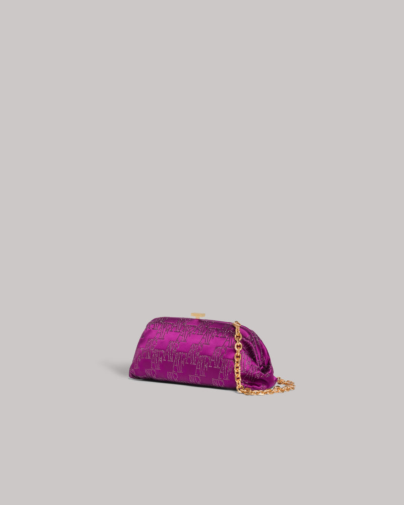 Pochette in raso con monogram AF in strass Viola Alberta Ferretti Boutique Online 1