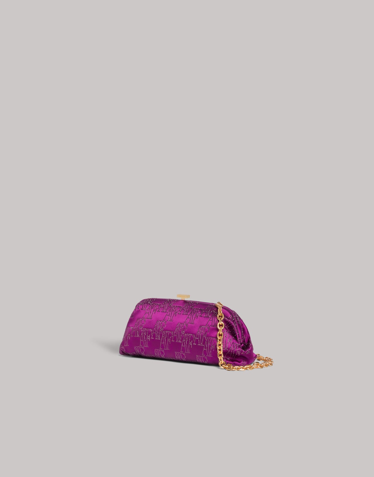 Clutchbag aus Satin mit strassbesetztem AF-Monogramm Violett Alberta Ferretti Boutique Online 2