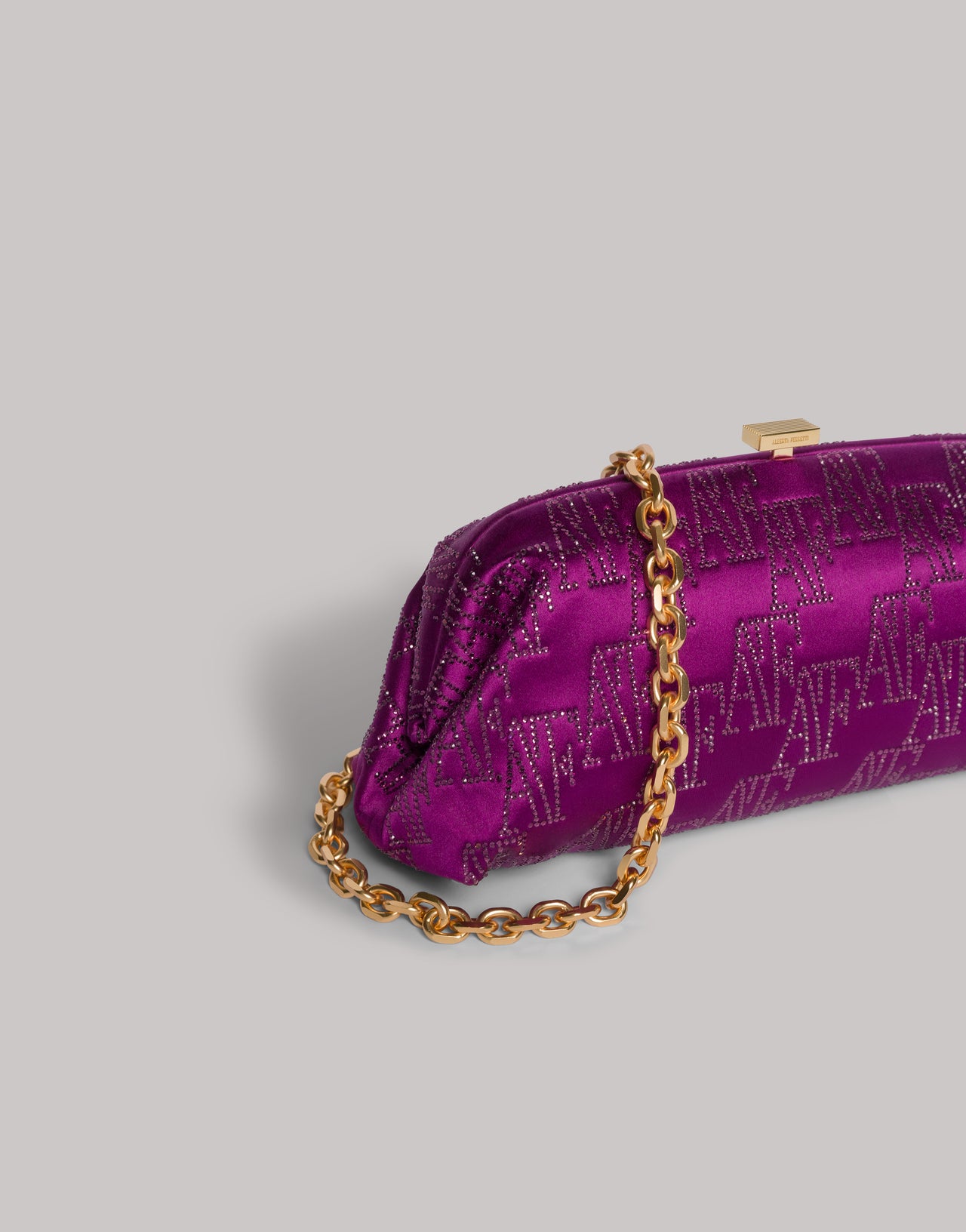 Clutchbag aus Satin mit strassbesetztem AF-Monogramm Violett Alberta Ferretti Boutique Online 3