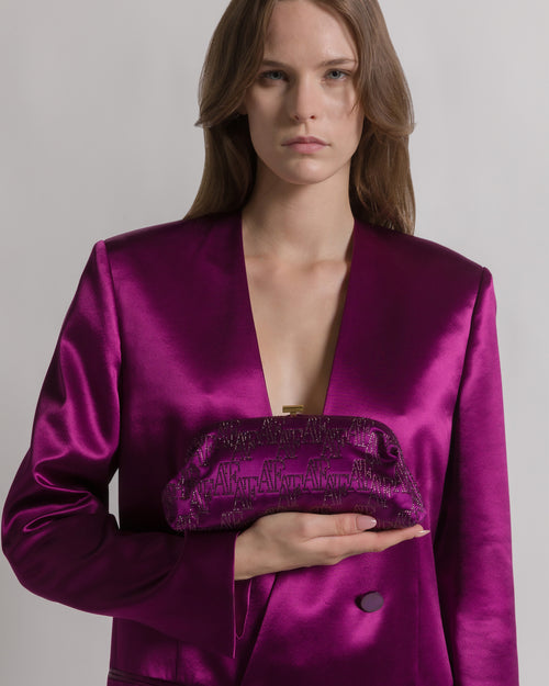 Pochette in raso con monogram AF in strass