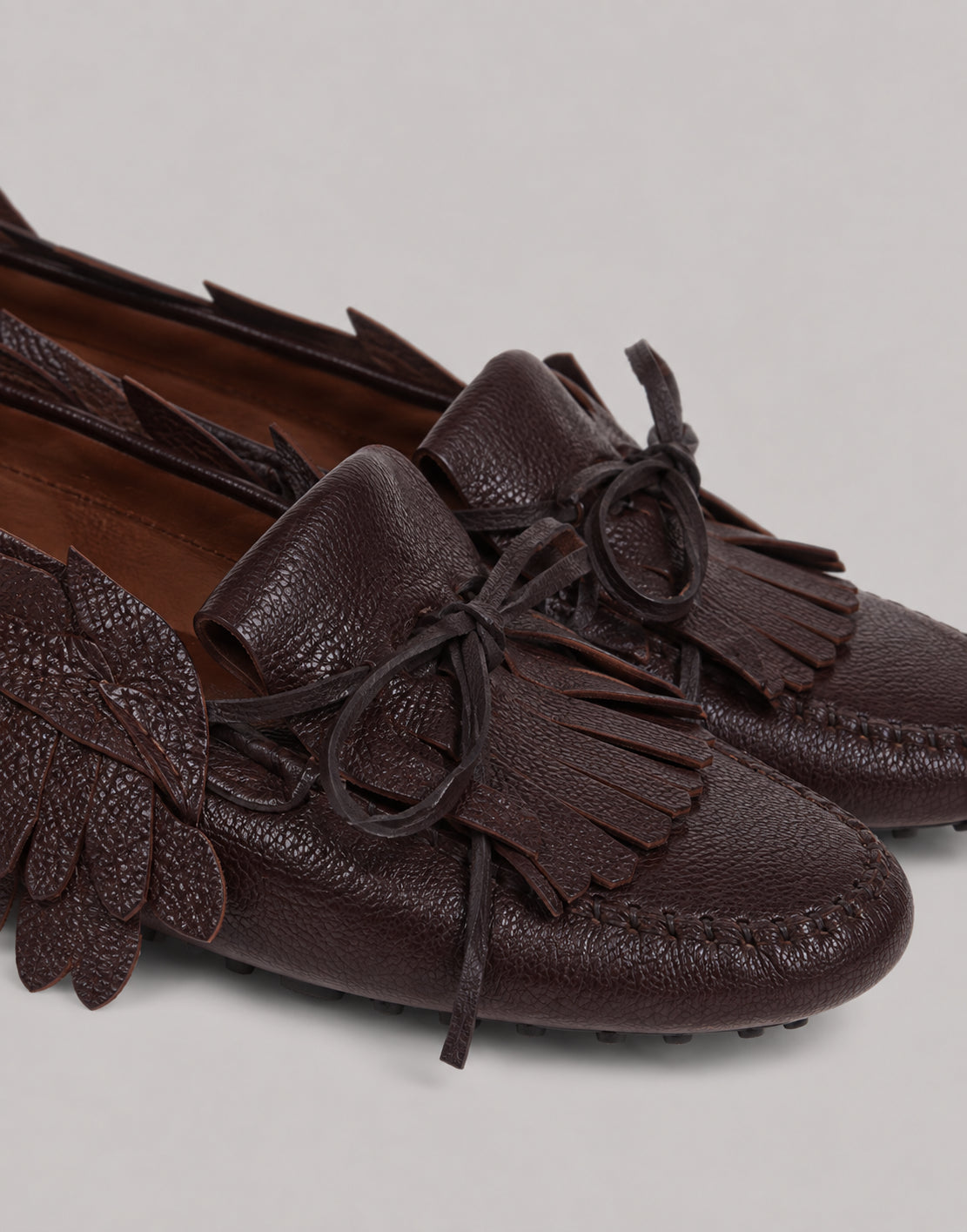 Leather Loafer with Fringed Details 棕色 Alberta Ferretti Boutique Online 3