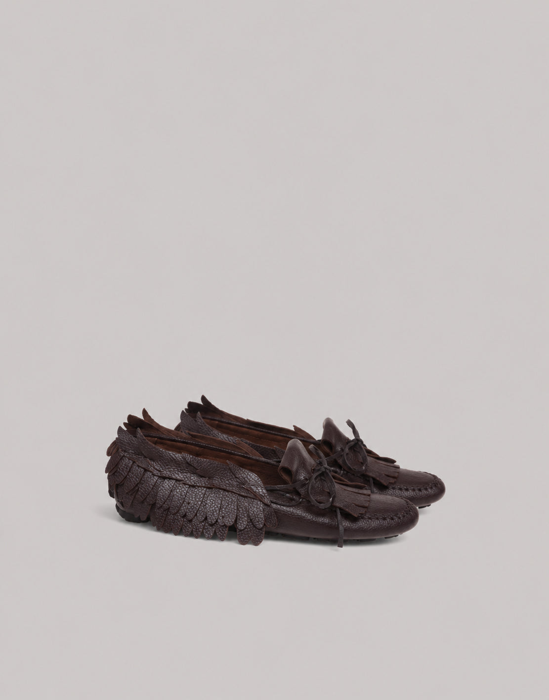 Leather Loafer with Fringed Details 棕色 Alberta Ferretti Boutique Online 1