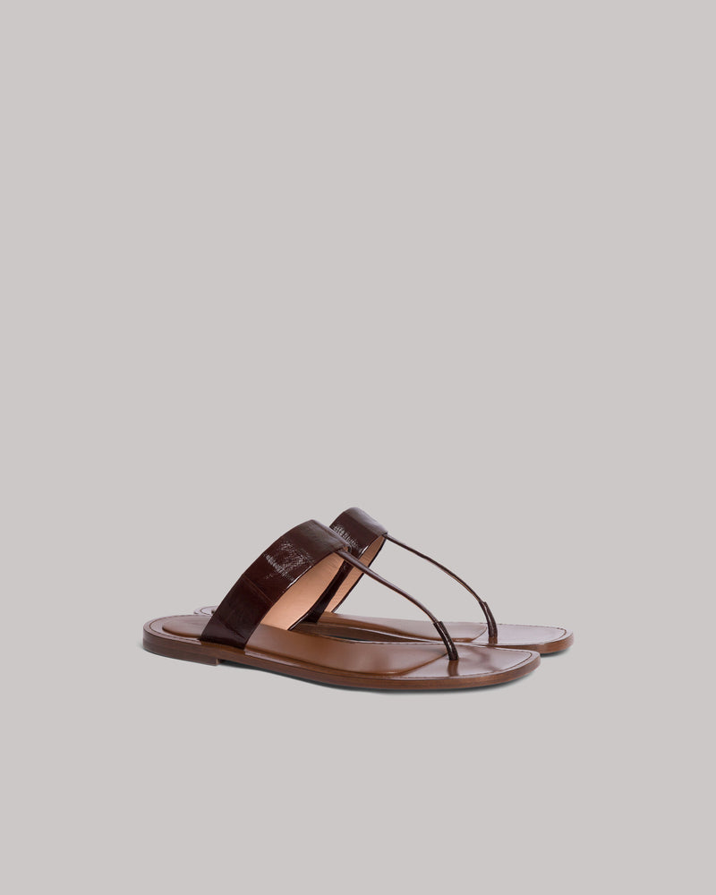 Flat Eel Leather Sandal Brown Alberta Ferretti Boutique Online 0