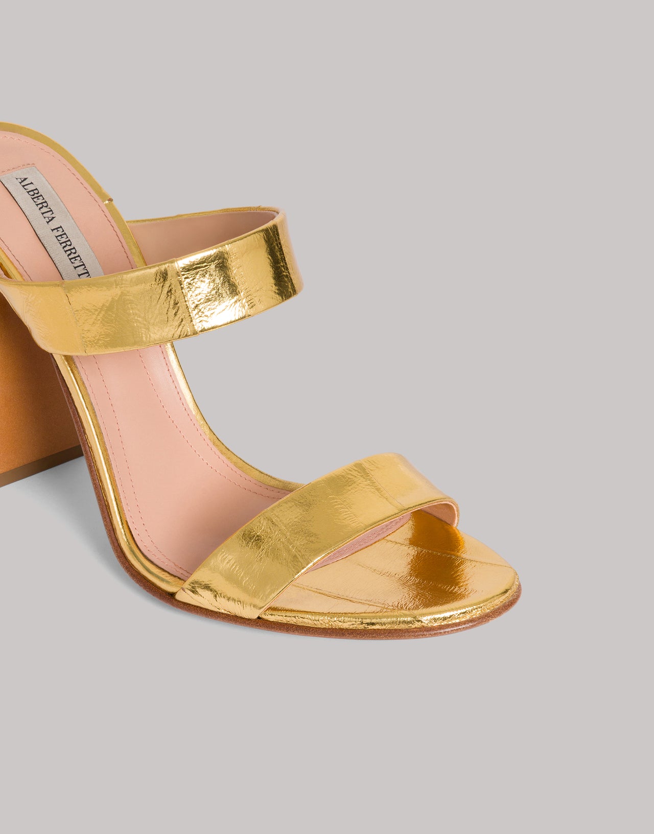 Sandalo con tacco in pelle di anguilla Oro Alberta Ferretti Boutique Online 4