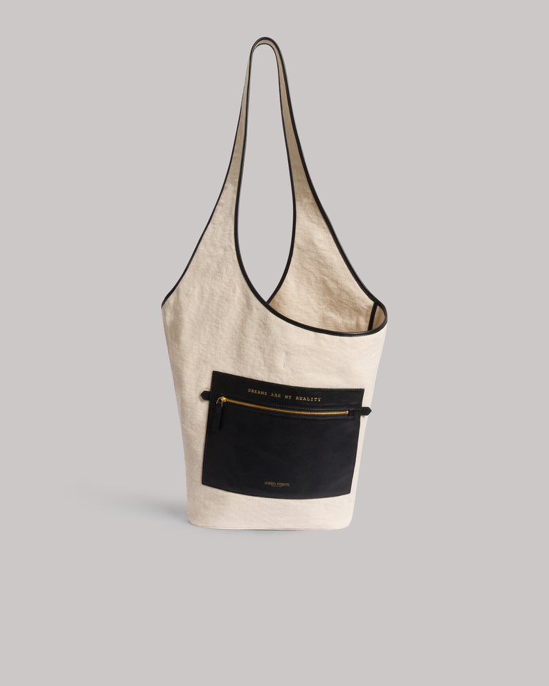 Bucket Bag in Cotton with Contrast Details White Alberta Ferretti Boutique Online 0