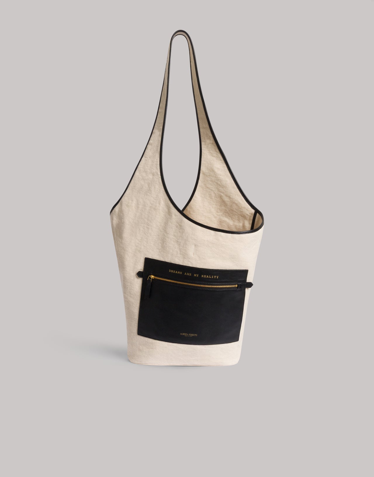 Bucket Bag in Cotton with Contrast Details White Alberta Ferretti Boutique Online 1
