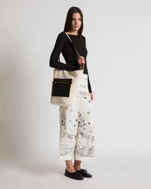 Bucket Bag aus Baumwolle mit kontrastierenden Details Weiß Alberta Ferretti Boutique Online 1