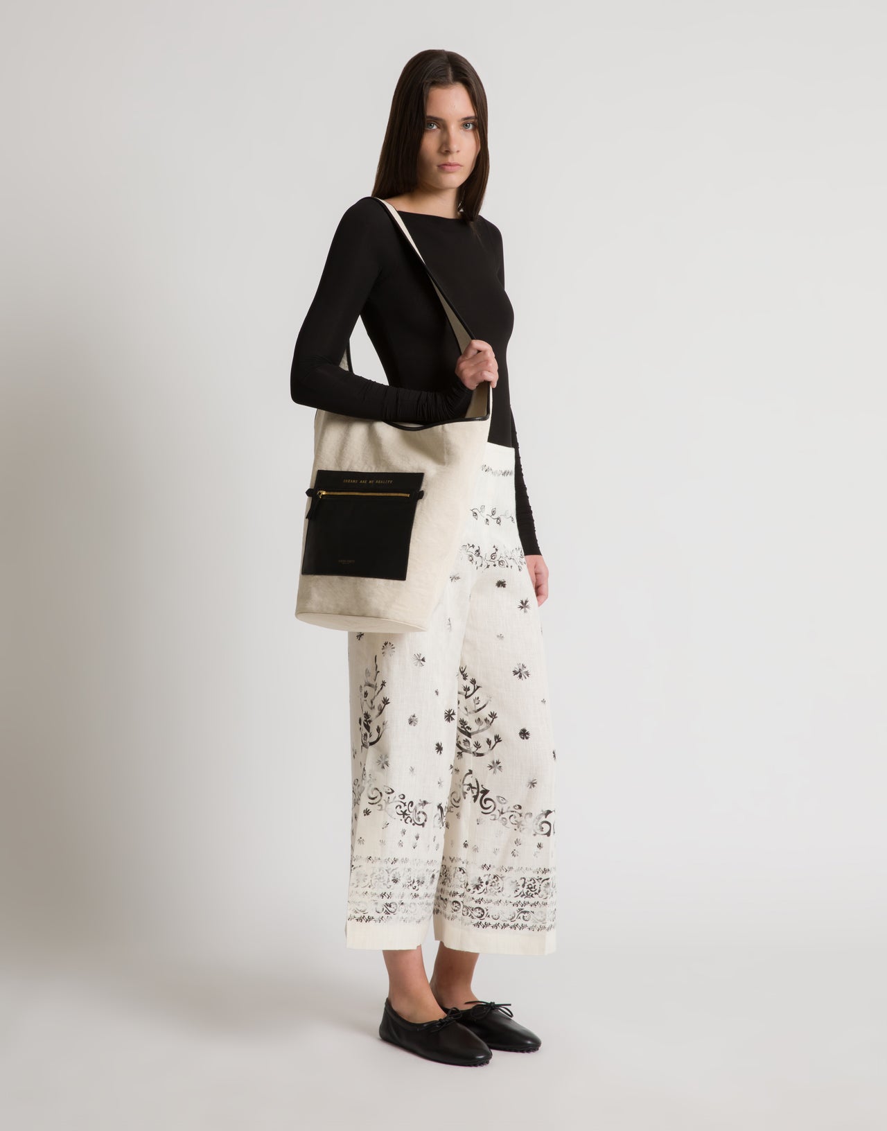 Bucket Bag in Cotton with Contrast Details White Alberta Ferretti Boutique Online 2