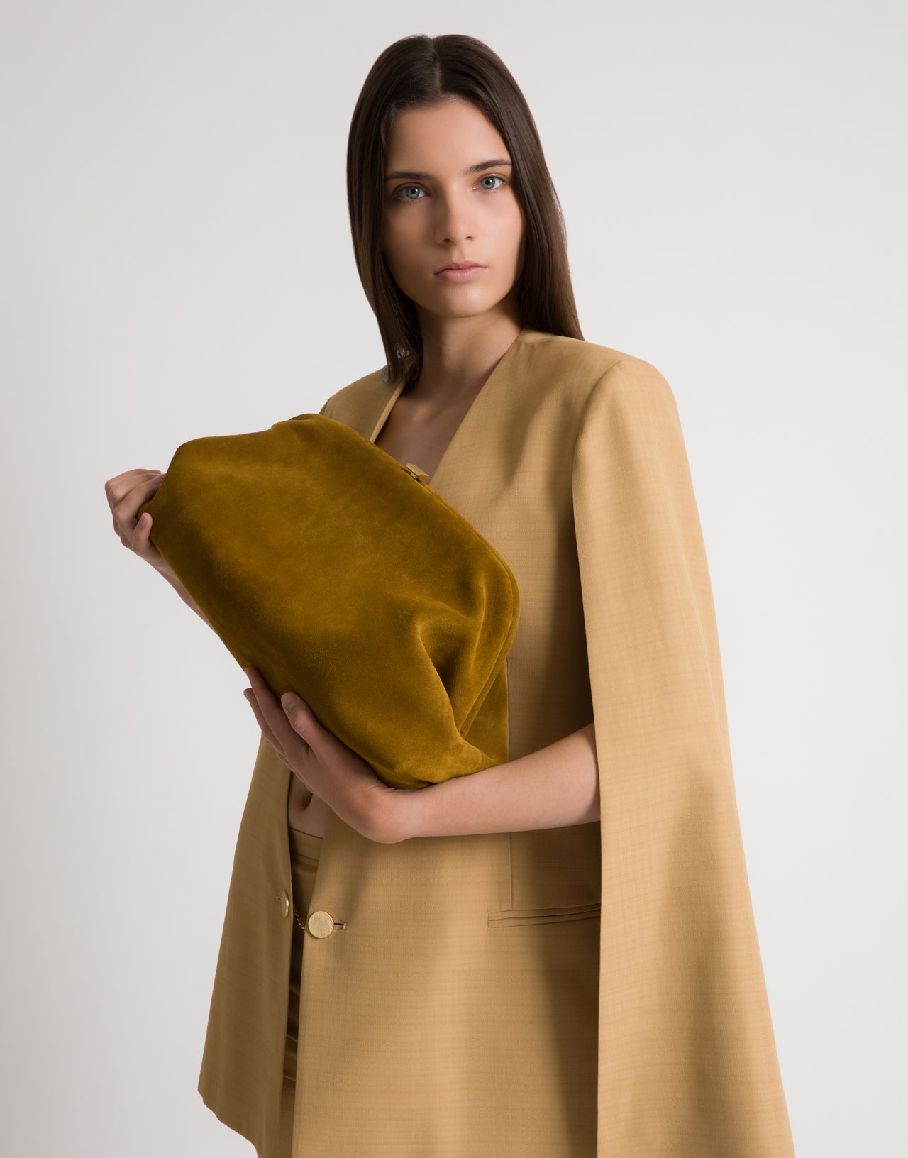 Maxi pouch in pelle scamosciata Beige Alberta Ferretti Boutique Online 2