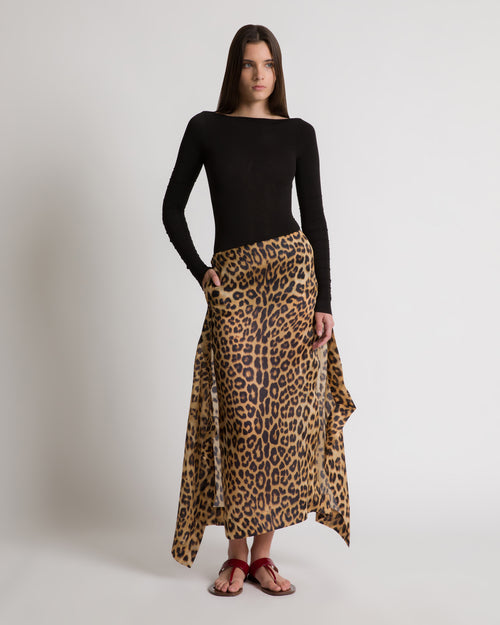 Silk long skirt with leopard print Brown Alberta Ferretti Boutique Online 1