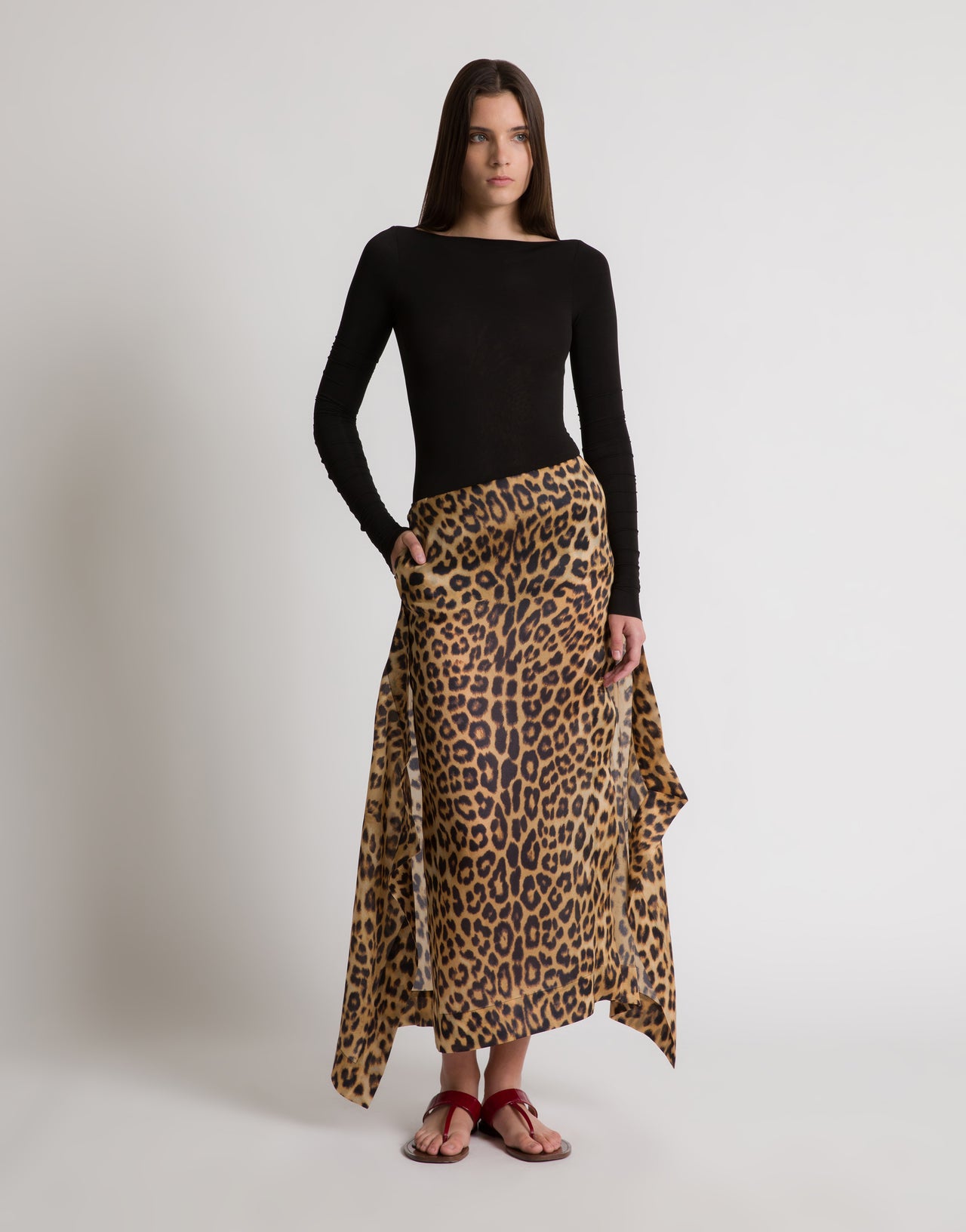 Gonna lunga in seta con stampa leopardata Marrone Alberta Ferretti Boutique Online 2