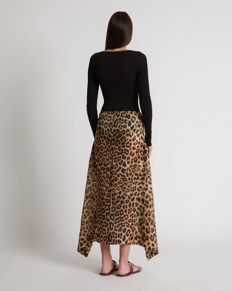 Gonna lunga in seta con stampa leopardata Marrone Alberta Ferretti Boutique Online 1