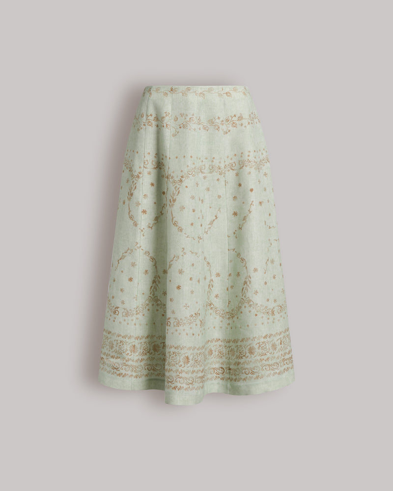 Midi-Rock aus bedrucktem Leinen Blau Alberta Ferretti Boutique Online 0